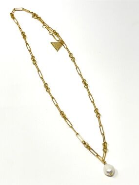 New Anthropologie x Serefina Gold Link Chain Pearl Necklace